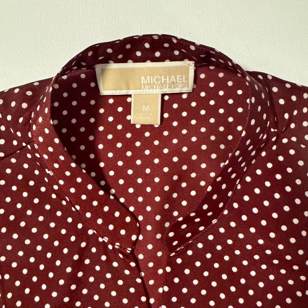 Michael Kors‎ Burgundy Polka Dot Blouse Women's M Split Neck Workwear